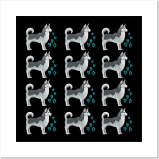 siberian husky dog pattern Posters and Art